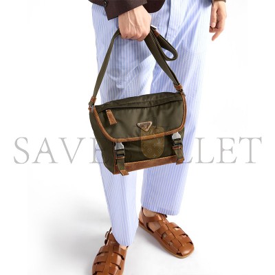 PRADA MEDIUM RE-NYLON AND SUEDE SHOULDER BAG 2VD066 (20*19*10cm)